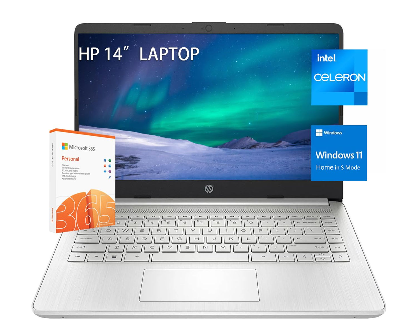 HP Stream 14” HD Laptop, Intel Celeron N4120, 16GB RAM, 128GB eMMC, Microsoft 365 with 1TB Cloud Storage,Windows 11 S, USB-C 3.0, HDMI, WIFI5, with 5ave Accessories,Silver