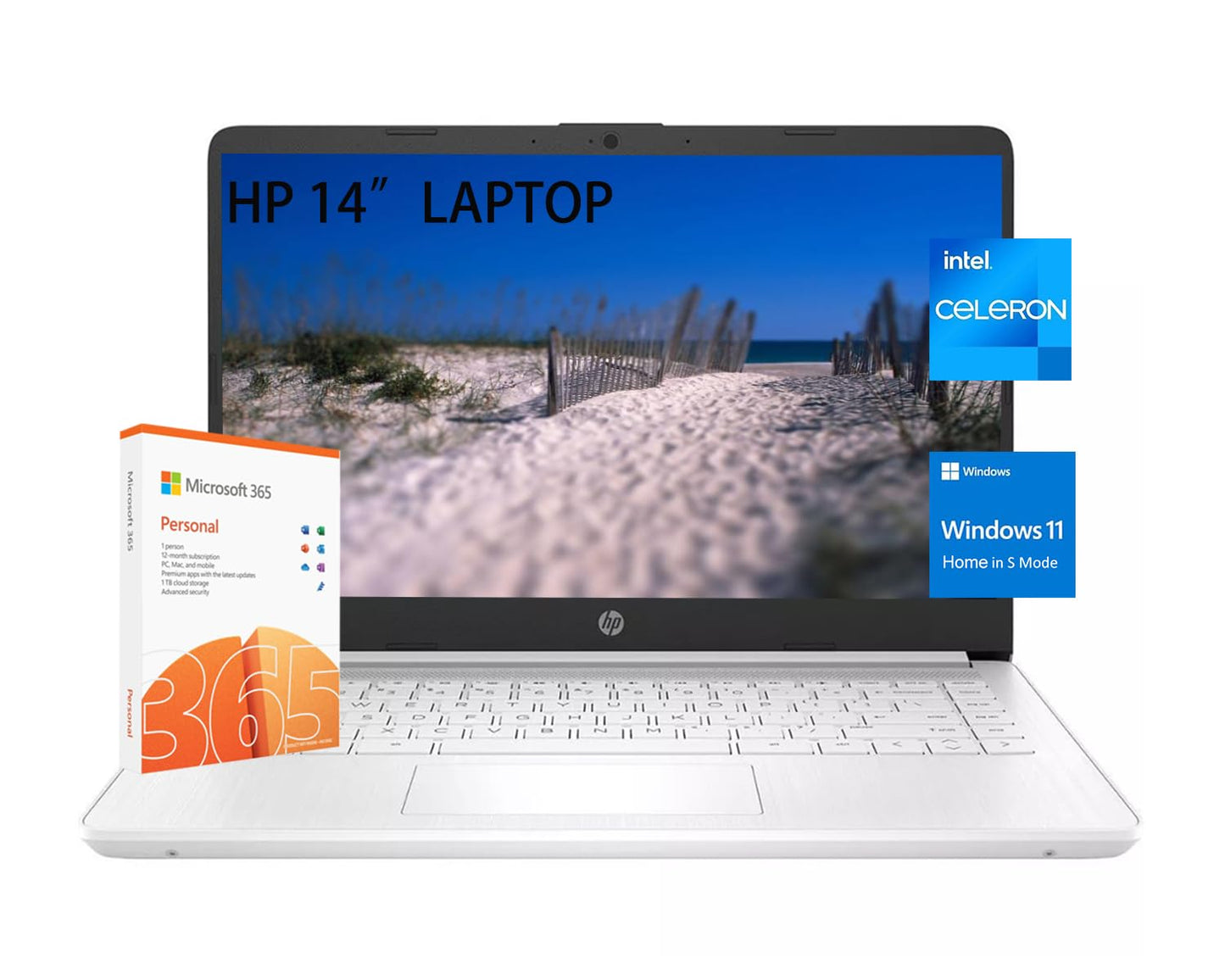 HP Stream 14” HD Laptop, Intel Celeron N4120, 16GB RAM, 128GB eMMC, Microsoft 365 with 1TB Cloud Storage,Windows 11 S, USB-C 3.0, HDMI, WIFI5, with 5ave Accessories,Silver