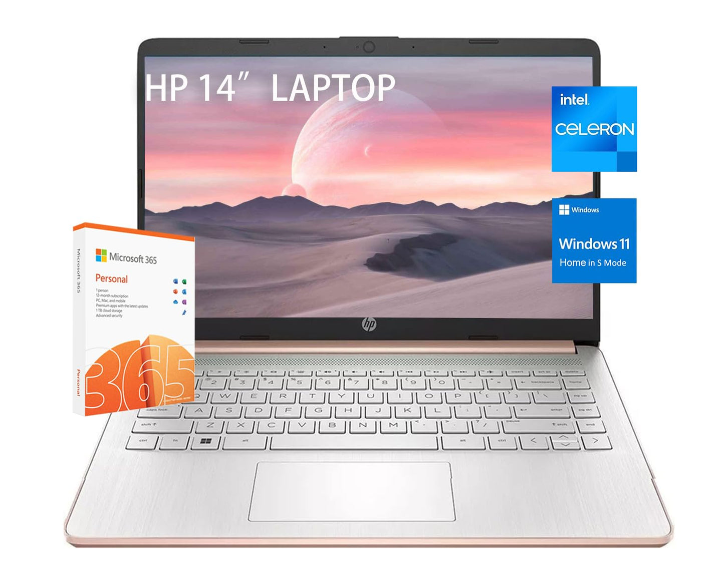 HP Stream 14” HD Laptop, Intel Celeron N4120, 16GB RAM, 128GB eMMC, Microsoft 365 with 1TB Cloud Storage,Windows 11 S, USB-C 3.0, HDMI, WIFI5, with 5ave Accessories,Silver