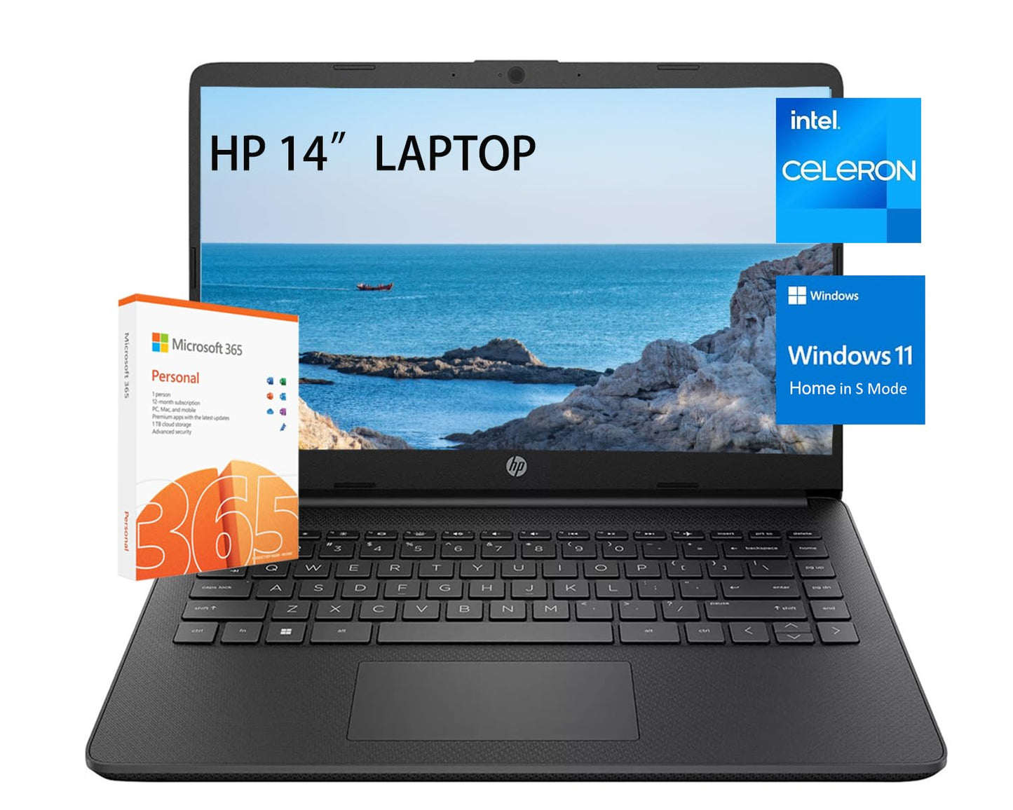 HP Stream 14” HD Laptop, Intel Celeron N4120, 16GB RAM, 128GB eMMC, Microsoft 365 with 1TB Cloud Storage,Windows 11 S, USB-C 3.0, HDMI, WIFI5, with 5ave Accessories,Silver