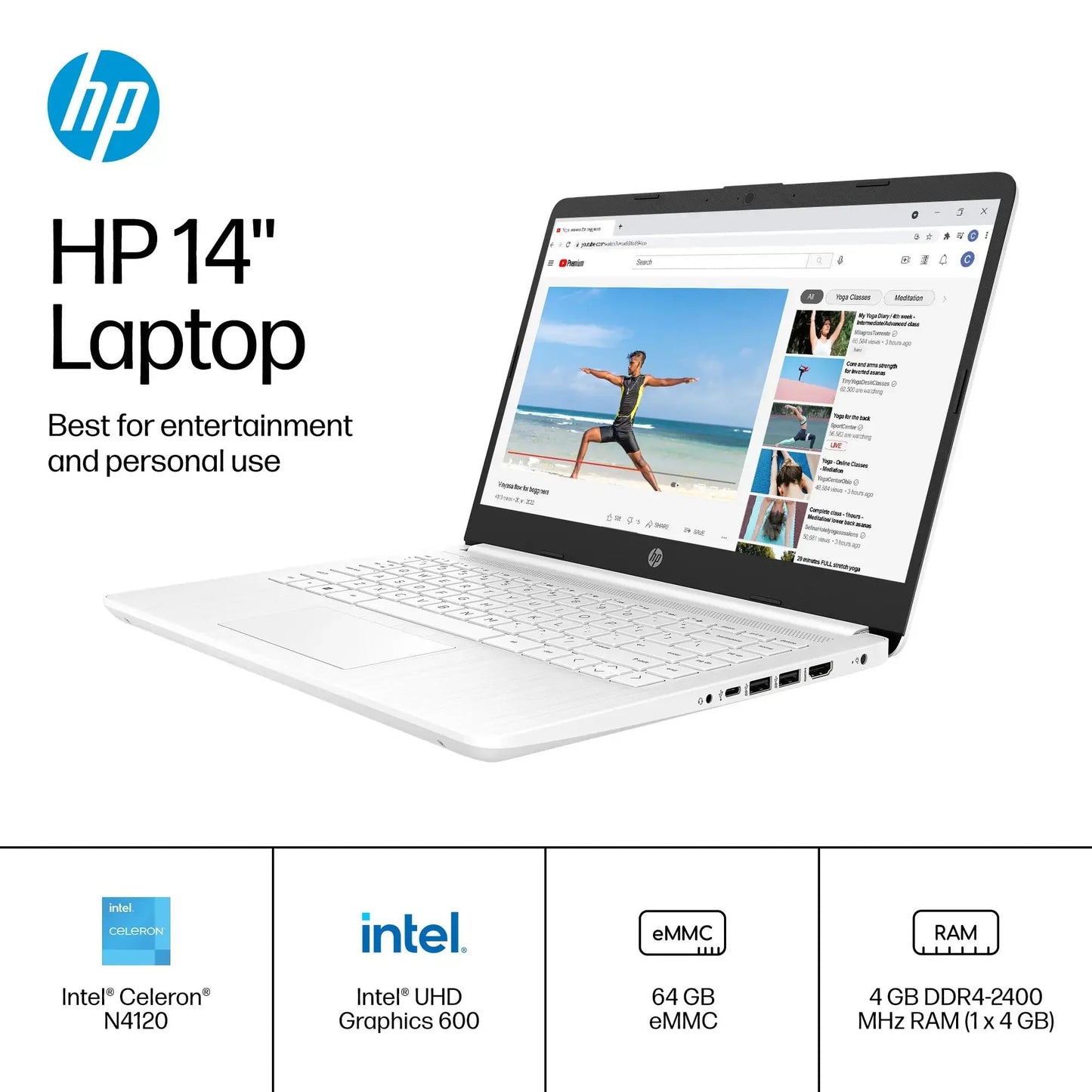 HP Stream 14” HD Laptop, Intel Celeron N4120, 16GB RAM, 128GB eMMC, Microsoft 365 with 1TB Cloud Storage,Windows 11 S, USB-C 3.0, HDMI, WIFI5, with 5ave Accessories,Silver