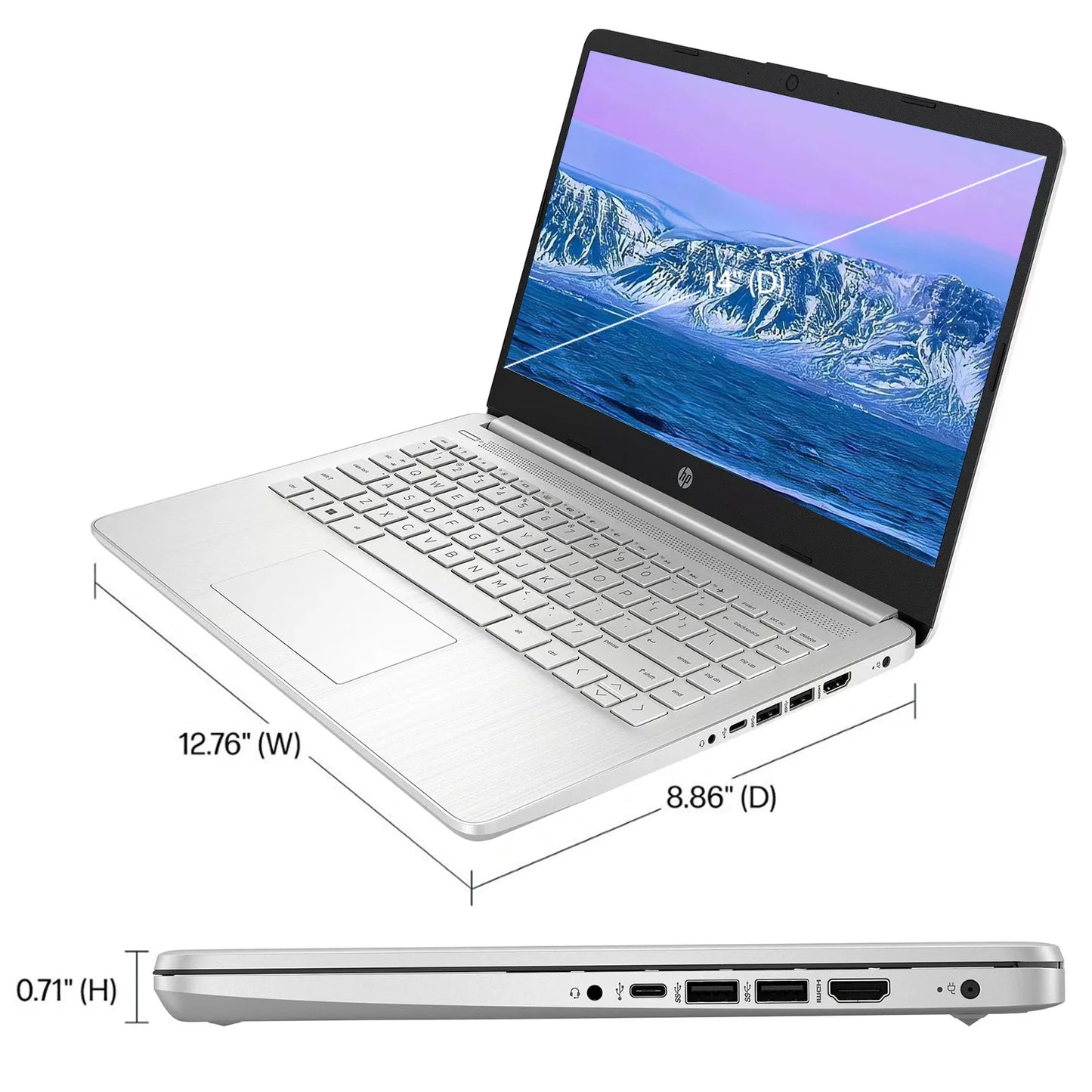 HP Newest 14" Business Laptop,Intel Celeron N4120,Up to16GB RAM,384GB Storage(128GB eMMC+256GB Micro SD),1Year Office 365,Silver