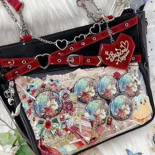 New Original Spicy Girl Cool Ita Bag Large Capacity Transparent Pain Layer Crossbody Bag Love Chain Ulzzang Shoulder Bag