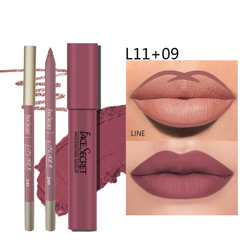 Matte Lipliner&Lipstick Set,Waterproof， Long Lasting Lip Makeup, Soft Matte Color Rendering,Women's Makeup Cosmetics