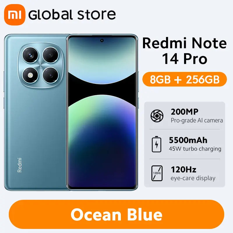 Global Version Xiaomi Redmi Note 14 Pro 4G Smartphone 6.67" AMOLED Display MediaTek Helio G100-Ultra 5500mAh 200MP AI Camera