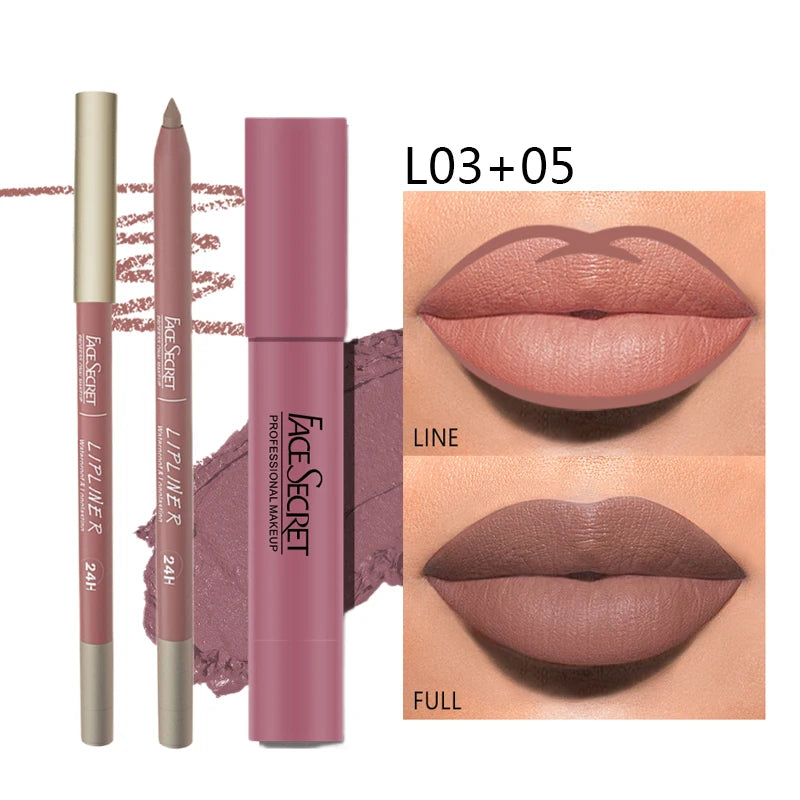 Matte Lipliner&Lipstick Set,Waterproof， Long Lasting Lip Makeup, Soft Matte Color Rendering,Women's Makeup Cosmetics