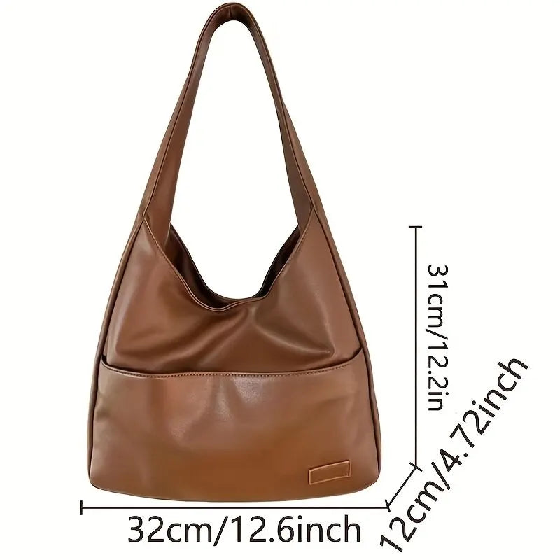 Women Hobo Bag Simple PU Leather Solid Shoulder Bag 2023 Fashion Large Capacity Handbag For School Work