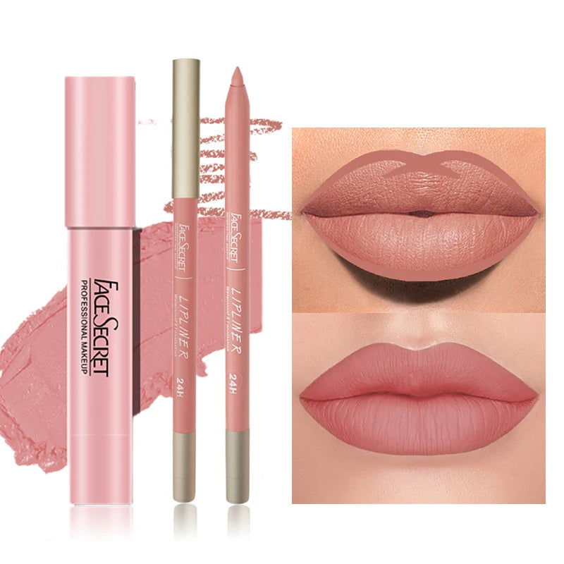 Matte Lipliner&Lipstick Set,Waterproof， Long Lasting Lip Makeup, Soft Matte Color Rendering,Women's Makeup Cosmetics