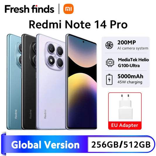 Global Version Xiaomi Redmi Note 14 Pro 4G Smartphone 6.67" AMOLED Display MediaTek Helio G100-Ultra 5500mAh 200MP AI Camera