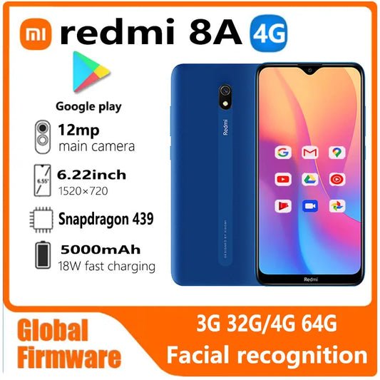 Xiaomi Redmi 8A smartphone 4G 64G Global firmware 5000mAh 6.22inch Snapdargon 439 12MP 18W Facial recognition used phone