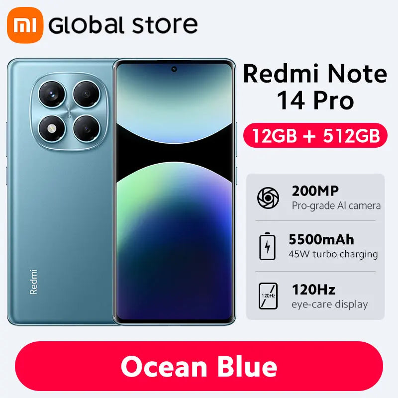 Global Version Xiaomi Redmi Note 14 Pro 4G Smartphone 6.67" AMOLED Display MediaTek Helio G100-Ultra 5500mAh 200MP AI Camera