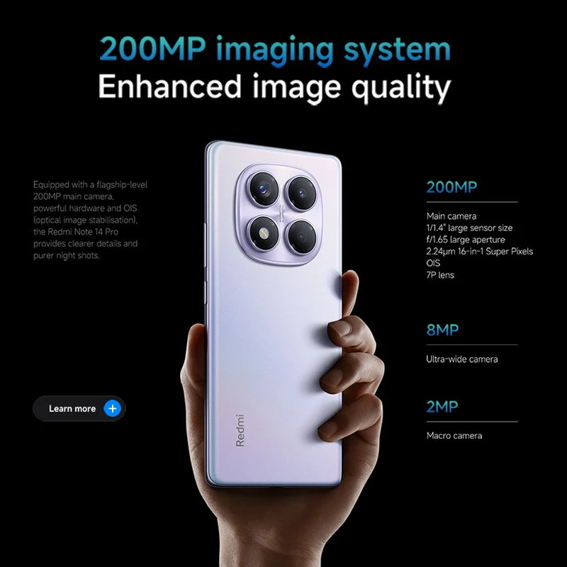 Global Version Xiaomi Redmi Note 14 Pro 4G Smartphone 6.67" AMOLED Display MediaTek Helio G100-Ultra 5500mAh 200MP AI Camera