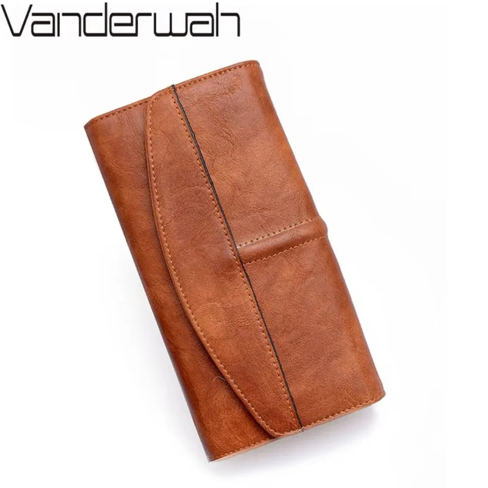 Vintage Trifold Wallet Women Long PU Leather Wallet Female Clutch Purse Hasp Female Phone Bag Girl Card Bags Ladies High Quality