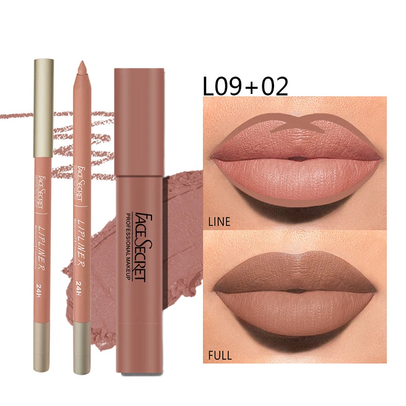 Matte Lipliner&Lipstick Set,Waterproof， Long Lasting Lip Makeup, Soft Matte Color Rendering,Women's Makeup Cosmetics