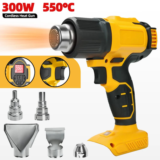 300W 550℃ Cordless Heat Gun with 5 Nozzle & LCD Digital Display Cordless Hot Air Gun for Dewalt 20v Battery  (No Battery)