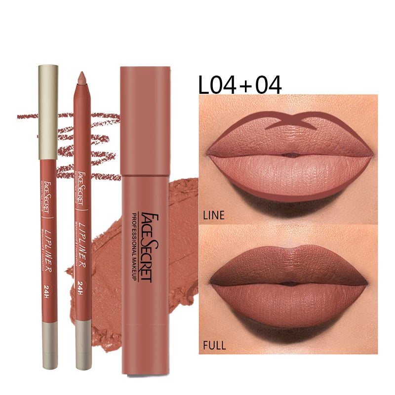 Matte Lipliner&Lipstick Set,Waterproof， Long Lasting Lip Makeup, Soft Matte Color Rendering,Women's Makeup Cosmetics