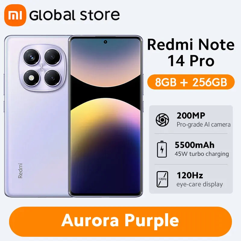 Global Version Xiaomi Redmi Note 14 Pro 4G Smartphone 6.67" AMOLED Display MediaTek Helio G100-Ultra 5500mAh 200MP AI Camera