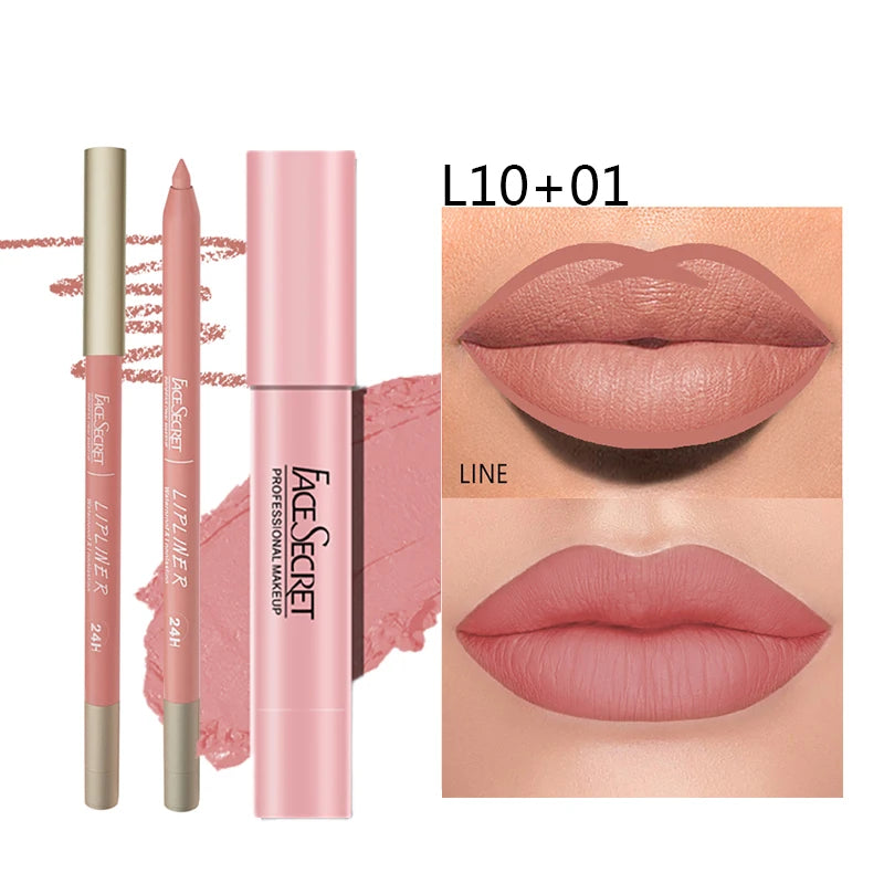 Matte Lipliner&Lipstick Set,Waterproof， Long Lasting Lip Makeup, Soft Matte Color Rendering,Women's Makeup Cosmetics