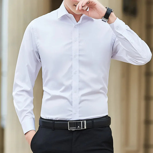 New Plus Size Men Solid Color Business Shirt Fashion.