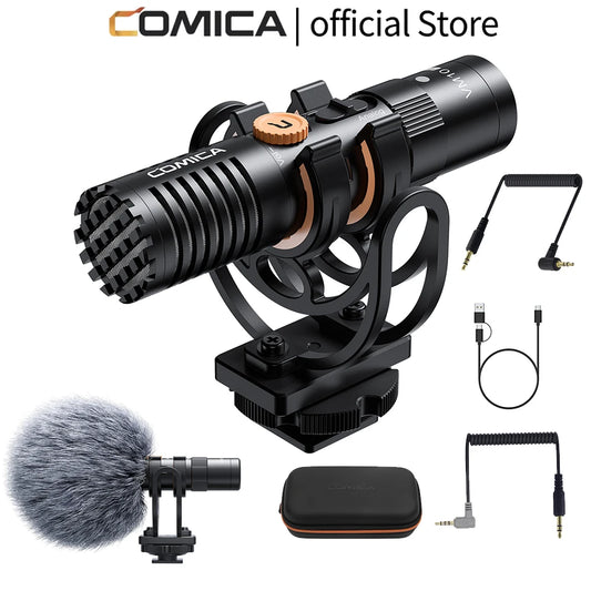 Comica VM10 PRO On-Camera Cardioid Shotgun Microphone with Shock Mount for Android iPhone DSLR Camera Gopro DJI Action 3